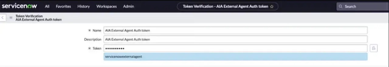   Το διακριτικό ελέγχου ταυτότητας που χρησιμοποιείται από τον πάροχο πράκτορα AI κάθε παρουσίας ServiceNow